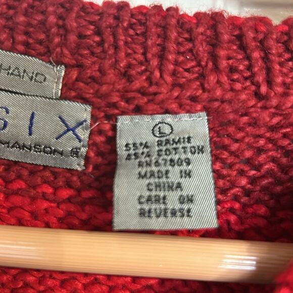 Fenn Wright & Manson Red Pink Striped Southwest 90s Sweater - Picture 7 of 7